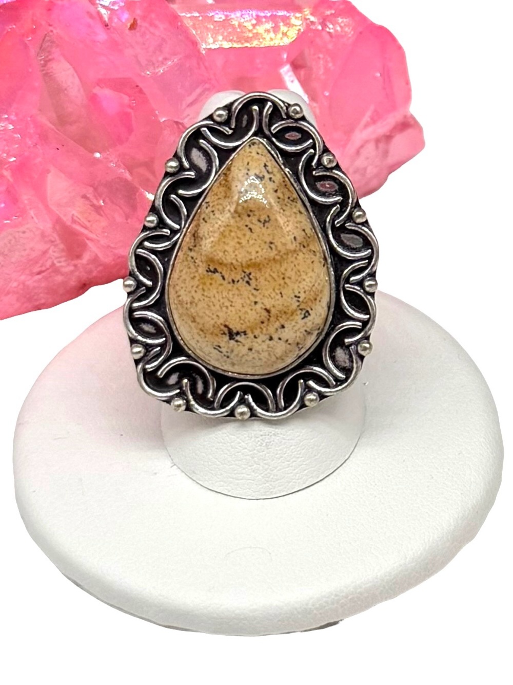 Picture Jasper Ring Size 7 925 Sterling Silver Overlay